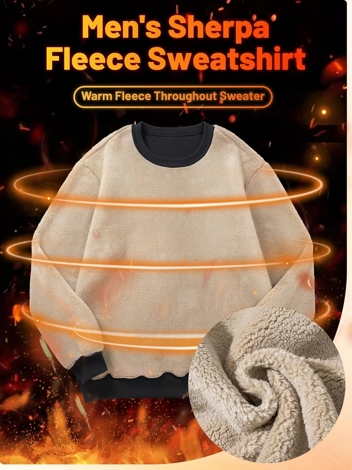 TACVASEN Men's Crewneck Sweatshirt Warm Sherpa Lined Sweatshirts Heavyweight Long Sleeve Underwear Winter Fleece Pullover