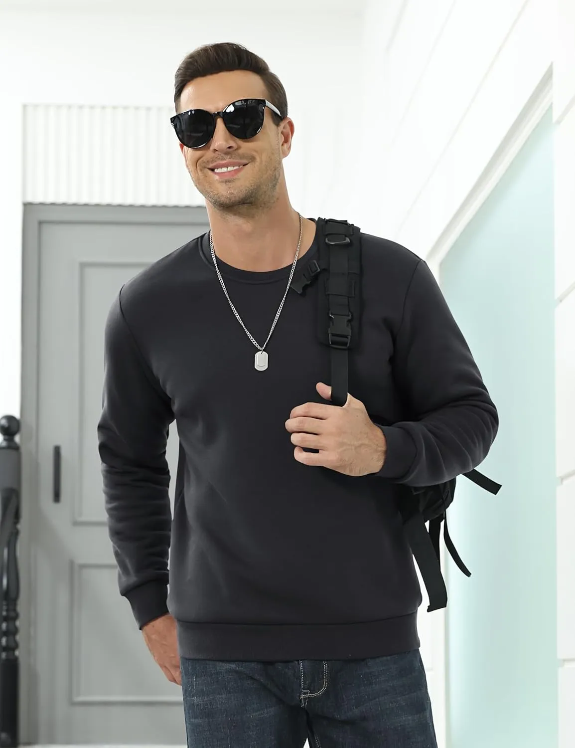 TACVASEN Men's Crewneck Sweatshirt Warm Sherpa Lined Sweatshirts Heavyweight Long Sleeve Underwear Winter Fleece Pullover