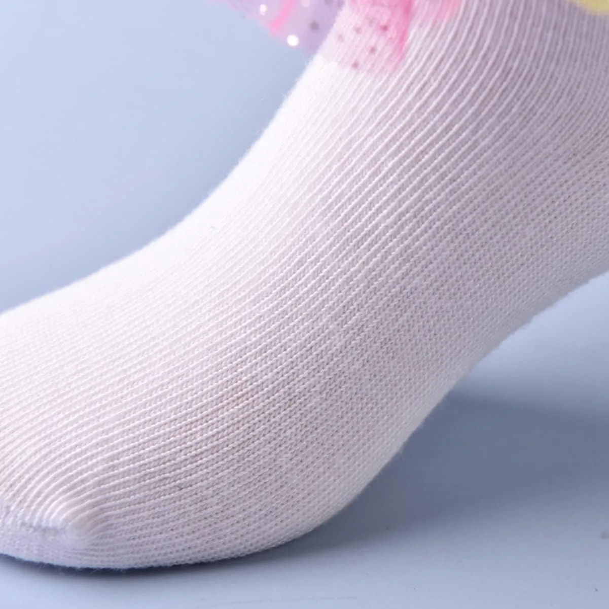 Toddler Girls Socks with Rainbow Lace Ruffle Trim Cotton Baby Socks Frilly Dress Socks for Little Girls