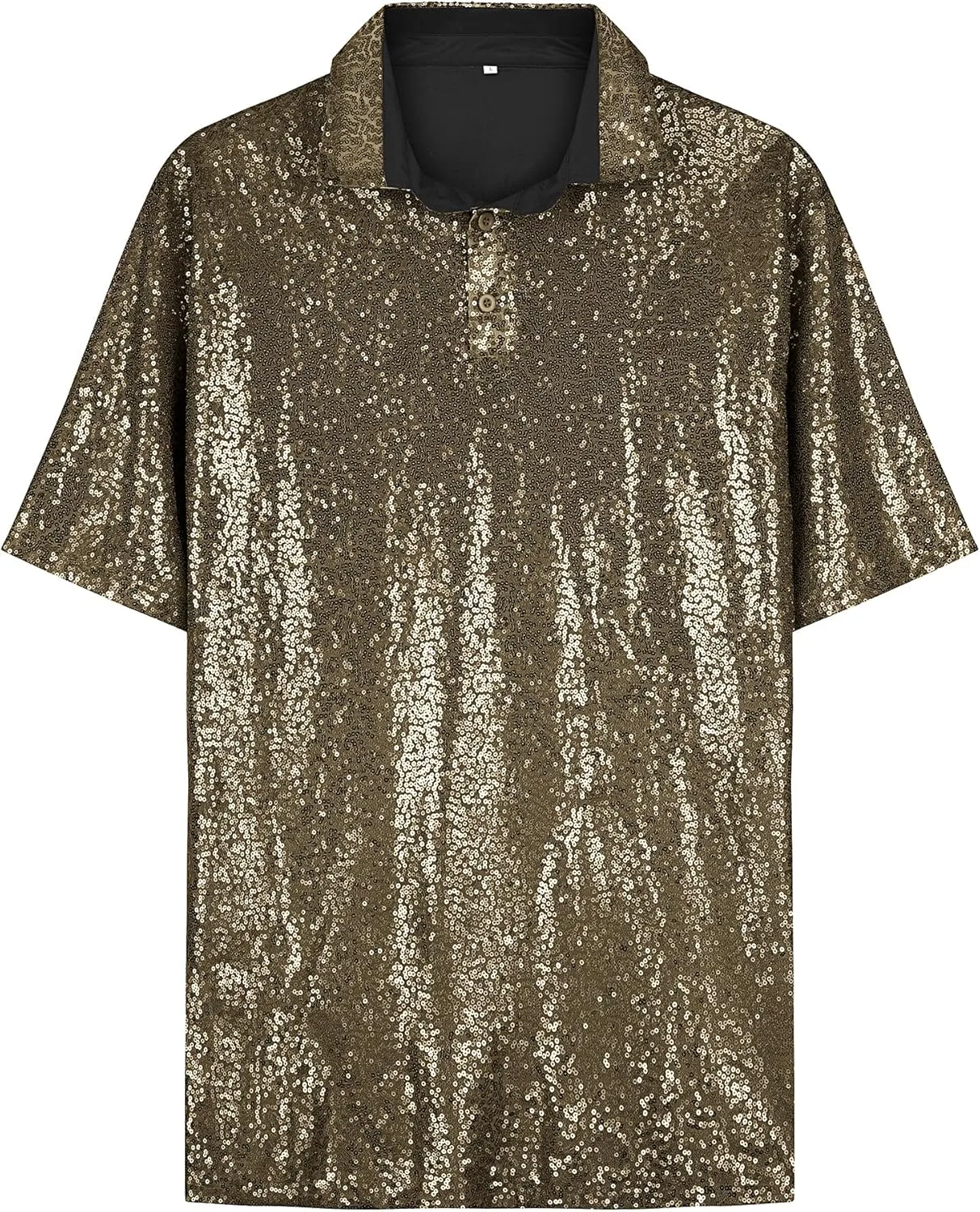 URRU Men's Relaxed Short Sleeve Turndown Sparkle Sequins Polo Shirts 70s Disco Nightclub Party Shirt Top