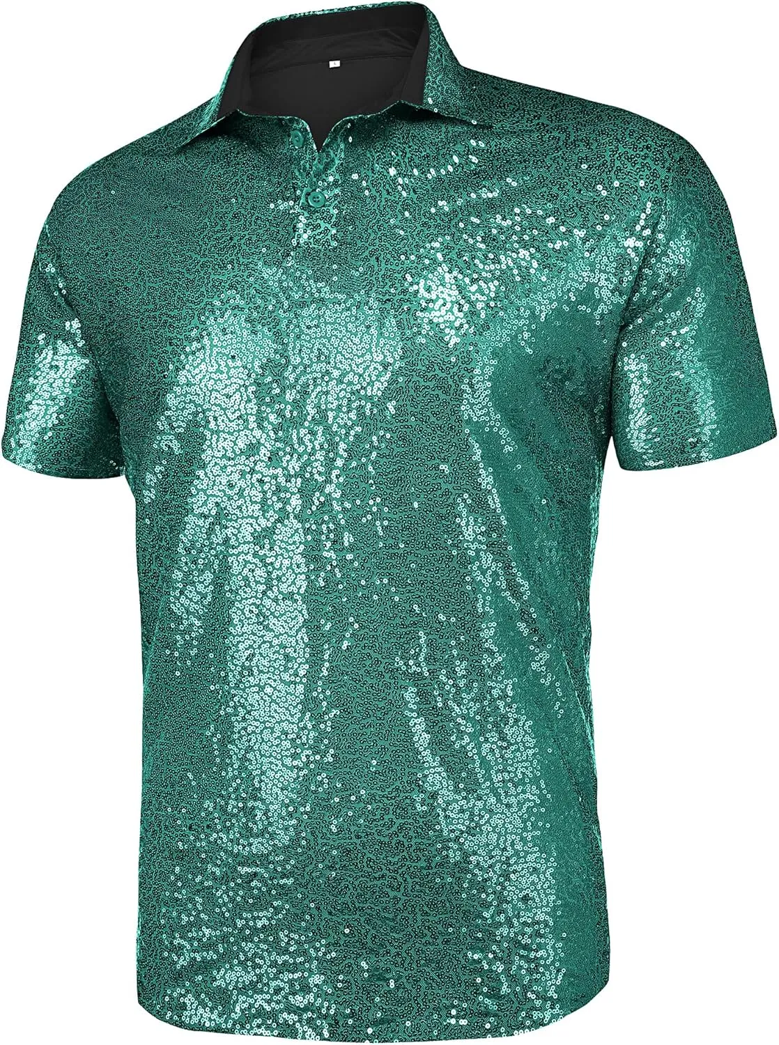 URRU Men's Relaxed Short Sleeve Turndown Sparkle Sequins Polo Shirts 70s Disco Nightclub Party Shirt Top