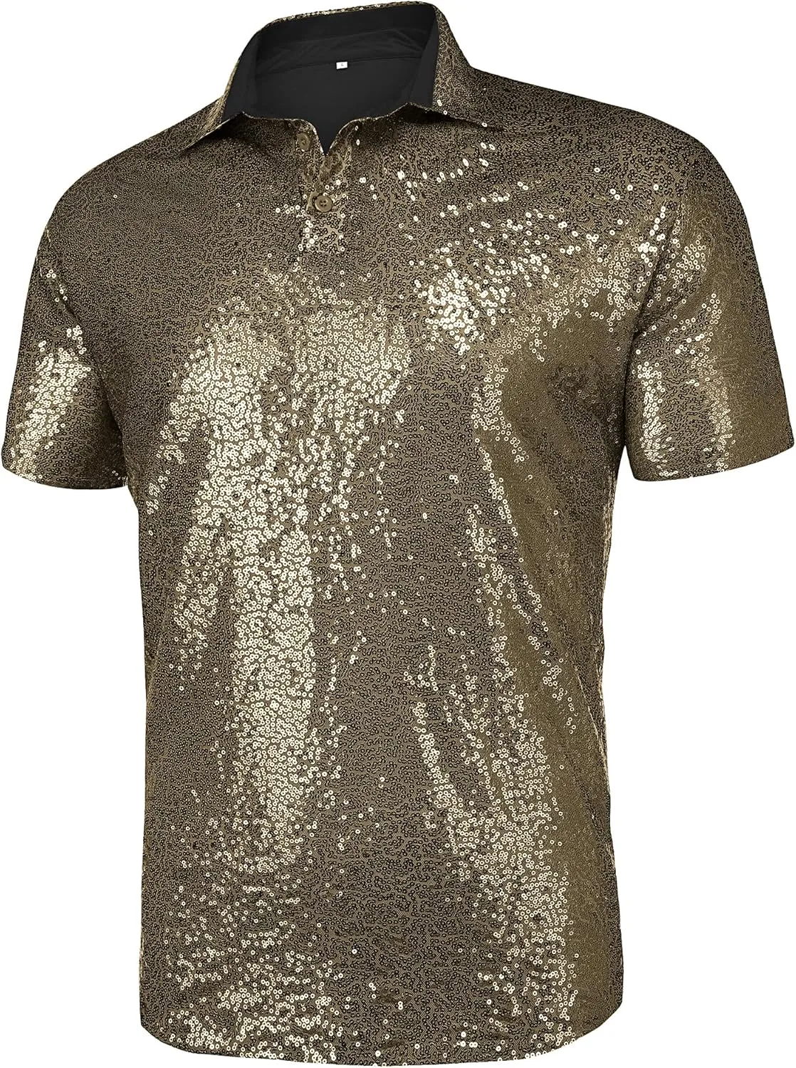 URRU Men's Relaxed Short Sleeve Turndown Sparkle Sequins Polo Shirts 70s Disco Nightclub Party Shirt Top