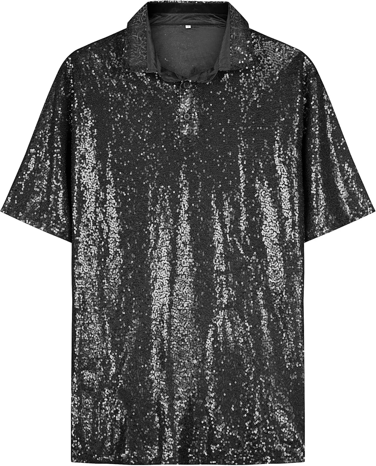 URRU Men's Relaxed Short Sleeve Turndown Sparkle Sequins Polo Shirts 70s Disco Nightclub Party Shirt Top