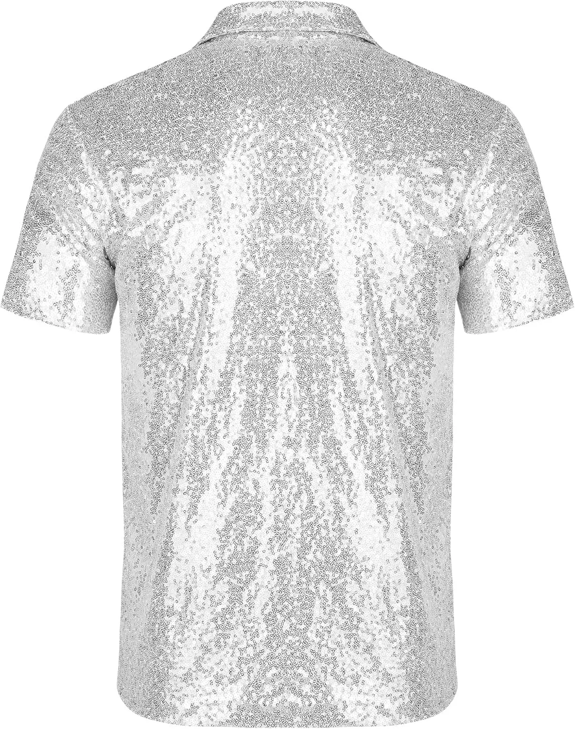 URRU Men's Relaxed Short Sleeve Turndown Sparkle Sequins Polo Shirts 70s Disco Nightclub Party Shirt Tops