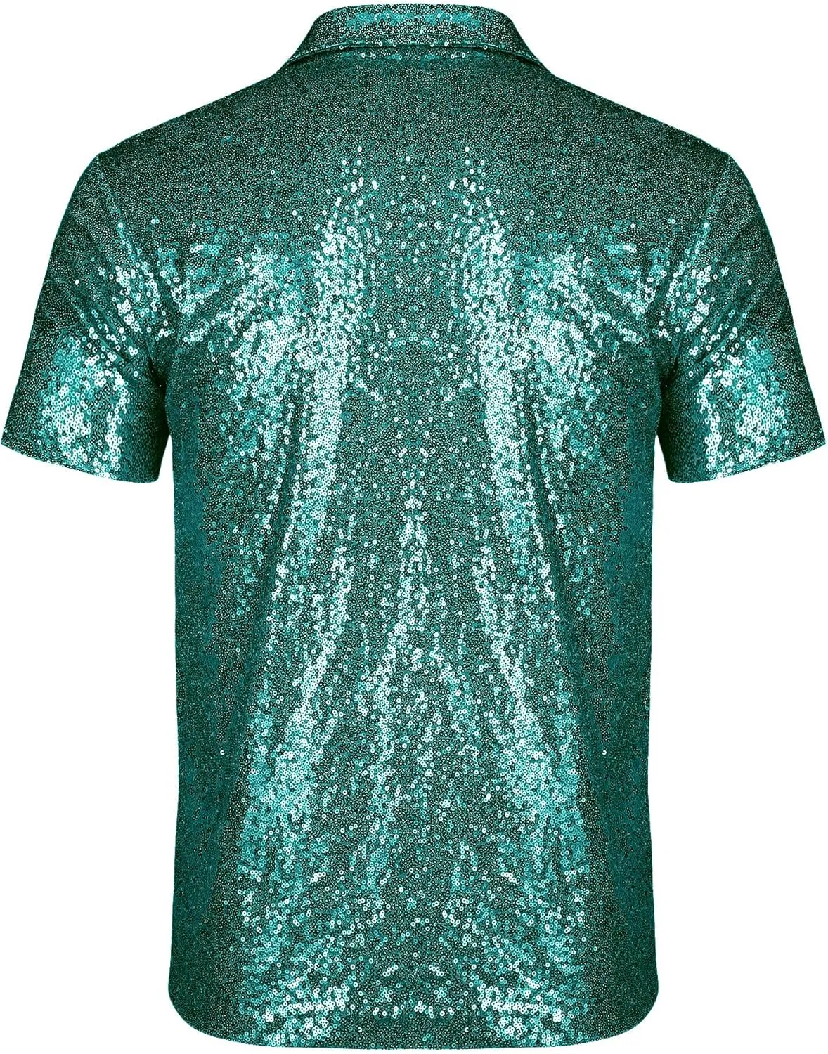URRU Men's Relaxed Short Sleeve Turndown Sparkle Sequins Polo Shirts 70s Disco Nightclub Party Shirt Tops