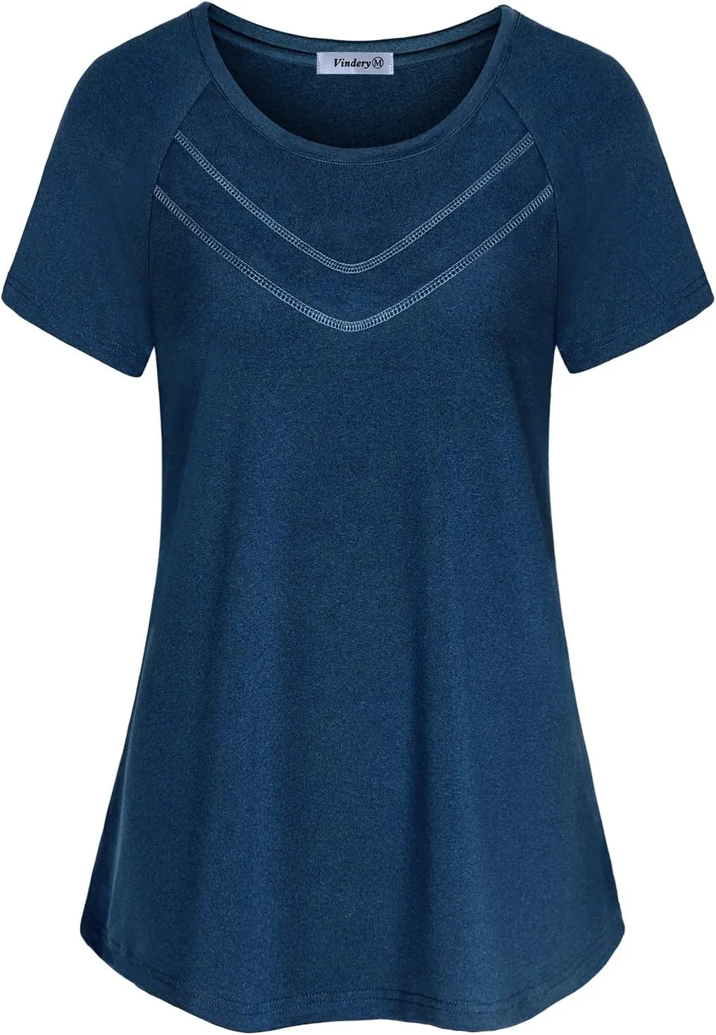 Vindery Women Quick-Dry Line Decor Front Yoga Workout Shirts Athletic Gym Loose Fit Tops