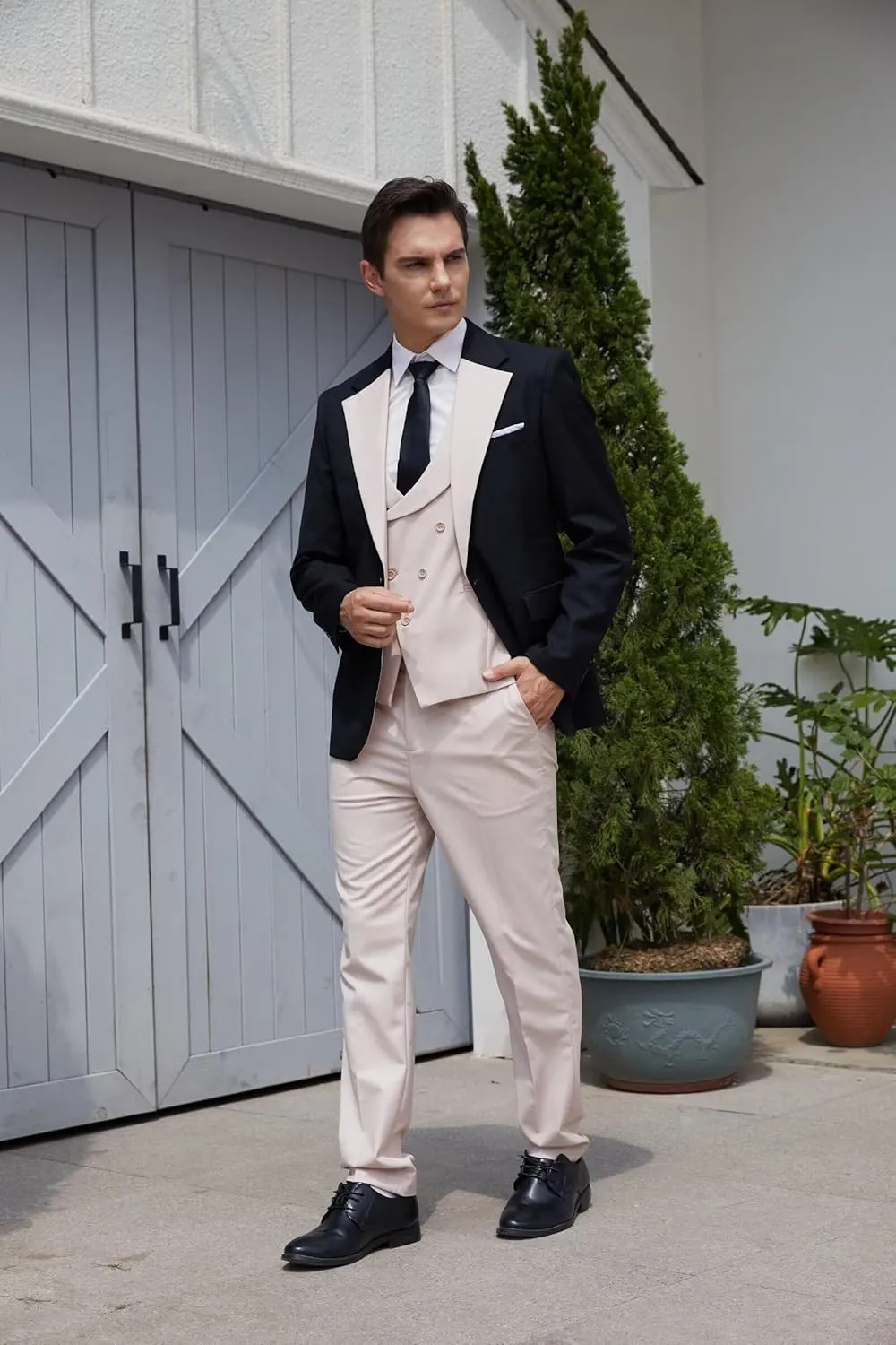 Wangyue 3 Piece Mens Tuxedo Suit Slim Fit Suits for Men Double Breasted Wedding Prom Tuxedos Blazer Vest Pants Sets 2025