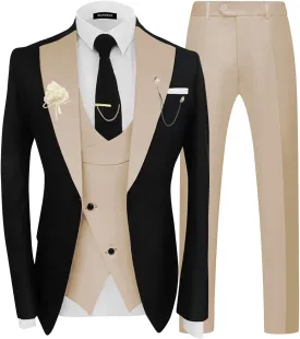 Wangyue 3 Piece Mens Tuxedo Suit Slim Fit Suits for Men Double Breasted Wedding Prom Tuxedos Blazer Vest Pants Sets 2025