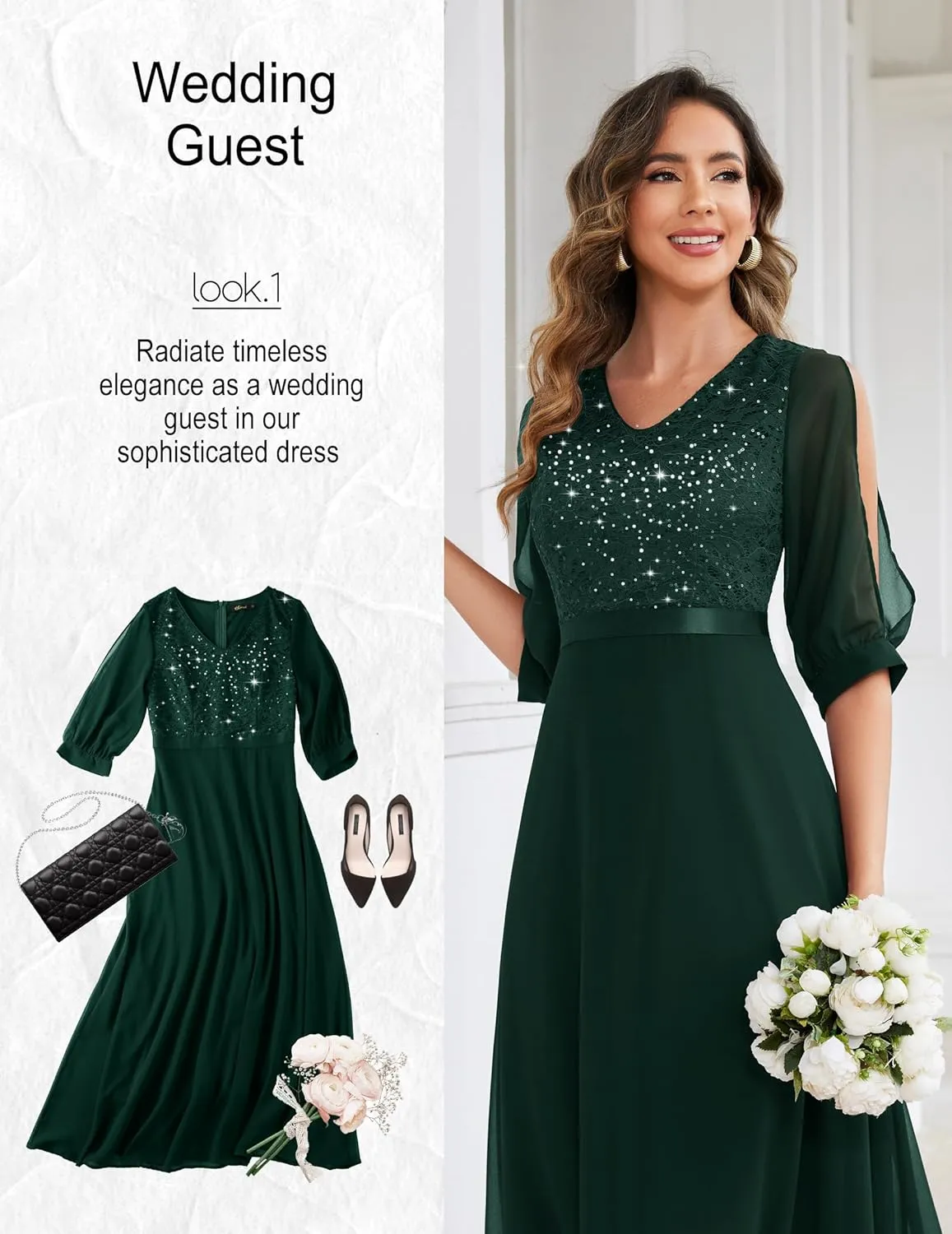 Wedtrend Women's Sequin Dress Sparkly Glitter Dress Split Sleeves Formal Dresses Maxi Evening Dress