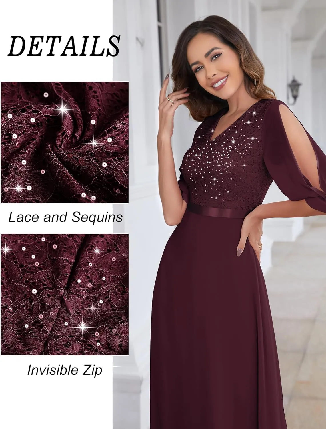Wedtrend Women's Sequin Dress Sparkly Glitter Dress Split Sleeves Formal Dresses Maxi Evening Dress