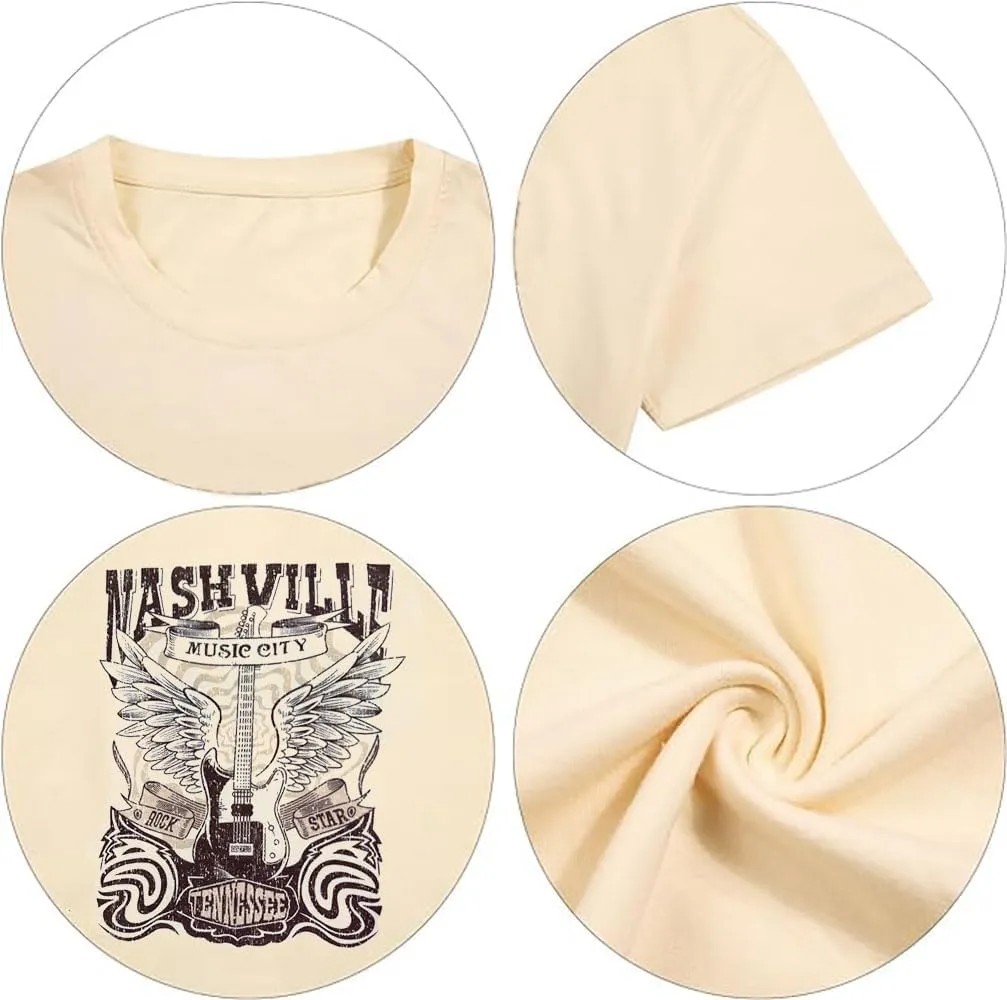 Women Country Music Shirts Nashville T Shirts Vintage Tennessee Country Concert Short Sleeve Tees Tops
