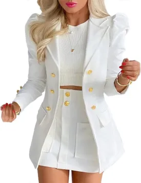 Women High Waist Blazer & Skirt 2 Piece Set Outfit Office Business Work Wear Attire Casual Suit