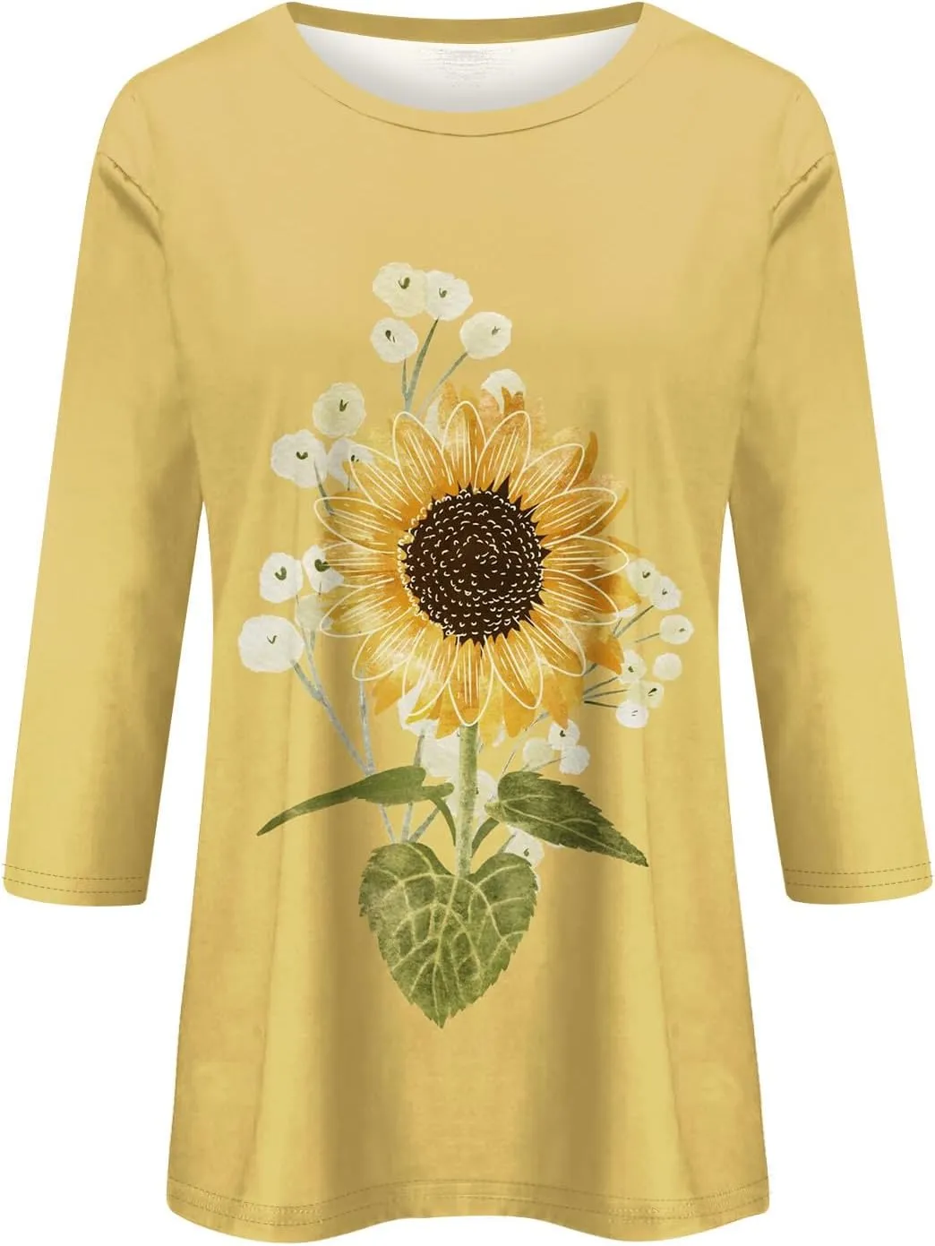 Women Tops Women's Casual 3/4 Length Sleeve Tunic Tops Casual Sunflower Print Loose Blouse Shirts with Leggings