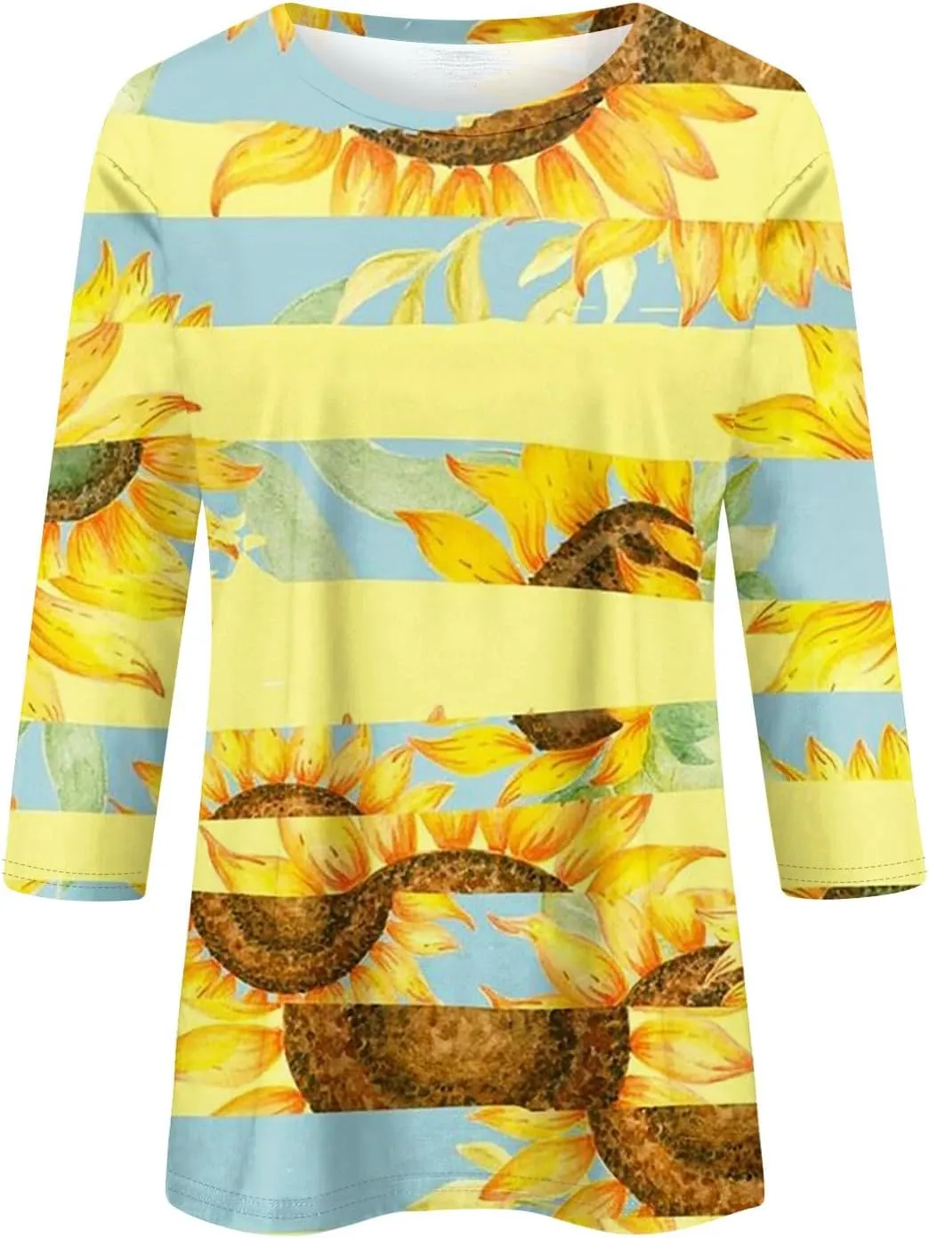 Women Tops Women's Casual 3/4 Length Sleeve Tunic Tops Casual Sunflower Print Loose Blouse Shirts with Leggings