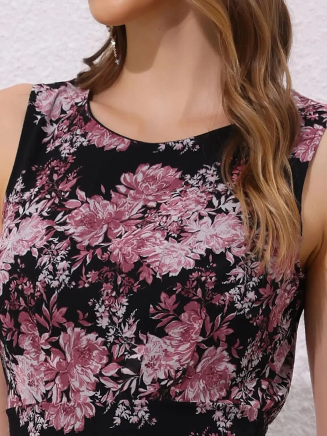 Women's 2025 Summer Wrap Ruffle High Low Hem Round Neck Keyhole Back Sleeveless Floral Dress