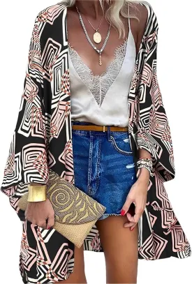 Womens Bohemian Floral Print Kimono Cardigan Blouse Casual Summer Loose Cover Ups Long Sleeve Tops