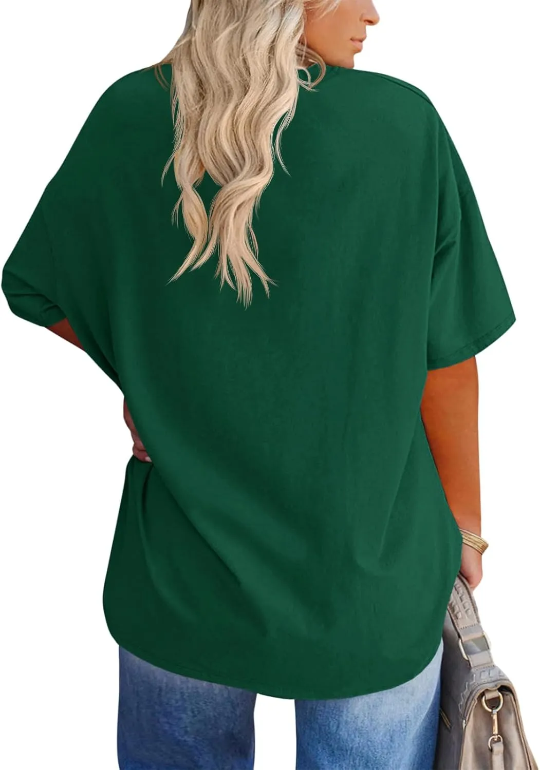 Women's Plus Size V Neck T Shirts Summer Half Sleeve Tees Casual Loose Fit Cotton Tunic Tops