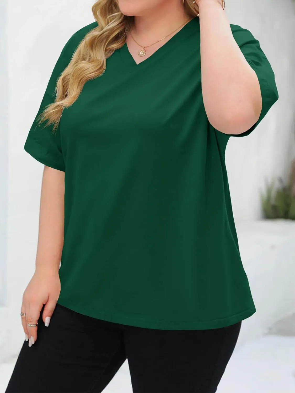 Women's Plus Size V Neck T Shirts Summer Half Sleeve Tees Casual Loose Fit Cotton Tunic Tops