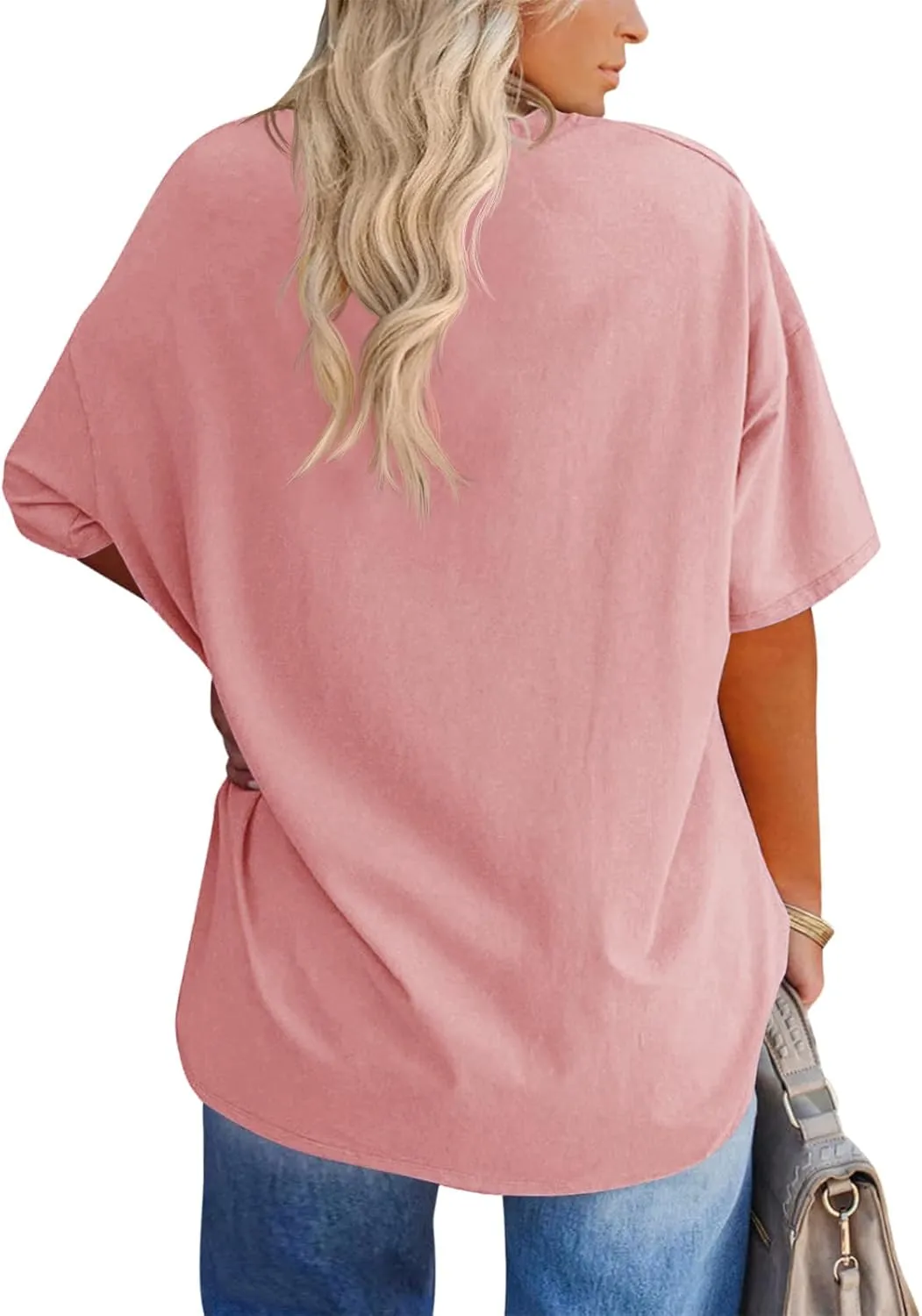Women's Plus Size V Neck T Shirts Summer Half Sleeve Tees Casual Loose Fit Cotton Tunic Tops