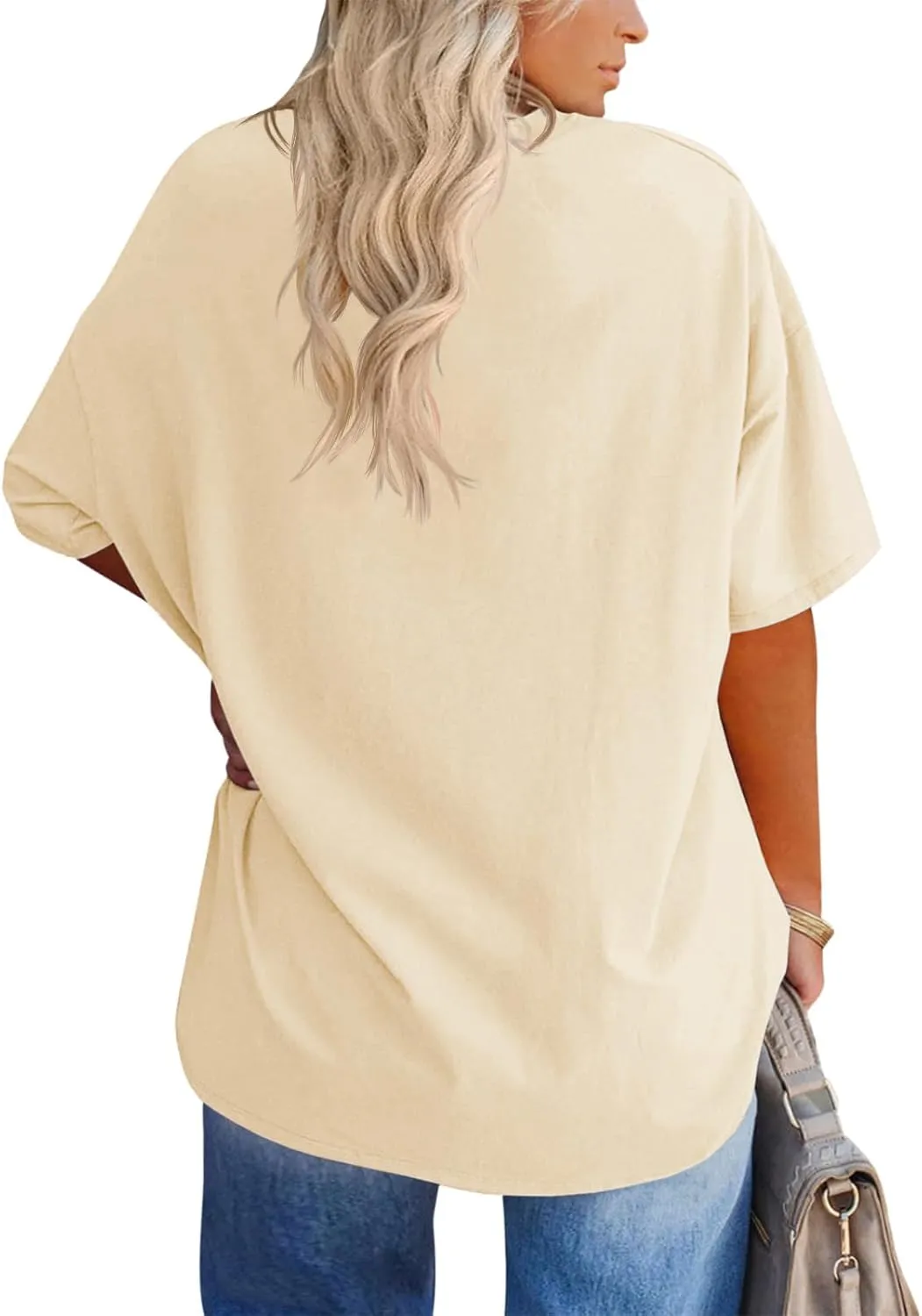 Women's Plus Size V Neck T Shirts Summer Half Sleeve Tees Casual Loose Fit Cotton Tunic Tops