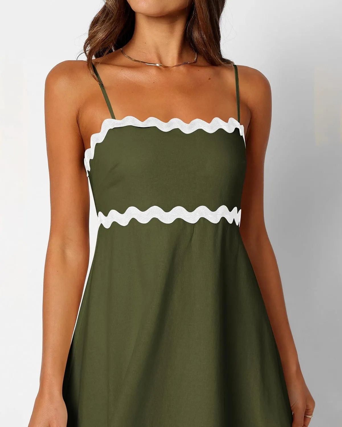 XIONGMEI Women Summer Dresses Spaghetti Straps Sleeveless Square Neck Smocked Rickrack Trim Boho Maxi Beach Dress 2025