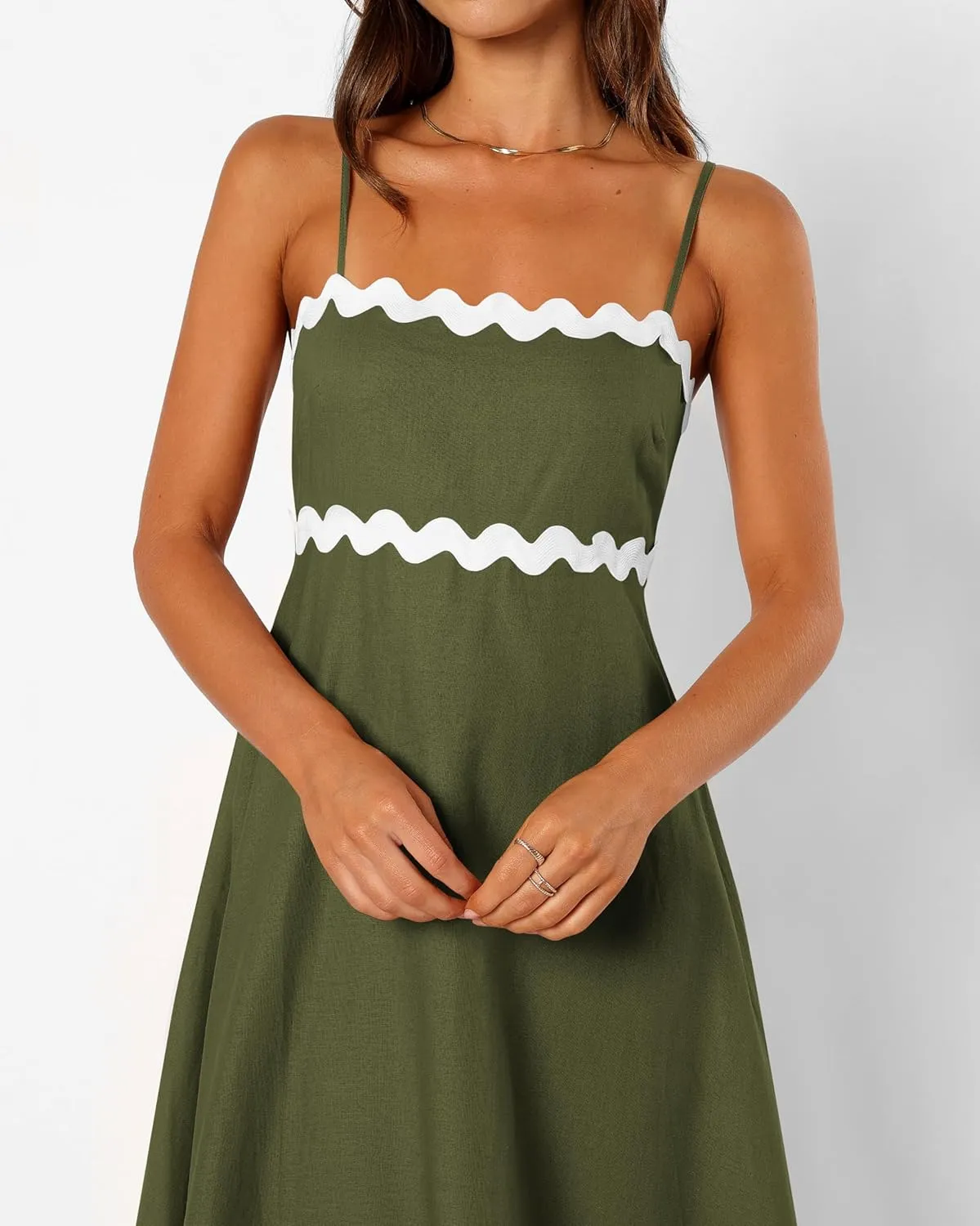 XIONGMEI Women Summer Dresses Spaghetti Straps Sleeveless Square Neck Smocked Rickrack Trim Boho Maxi Beach Dress 2025