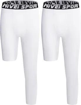 Youth Boys One Leg Compression Pants - 3/4 Kids Basketball Tights Girls Football Soccer Leggings Sports Base Layer