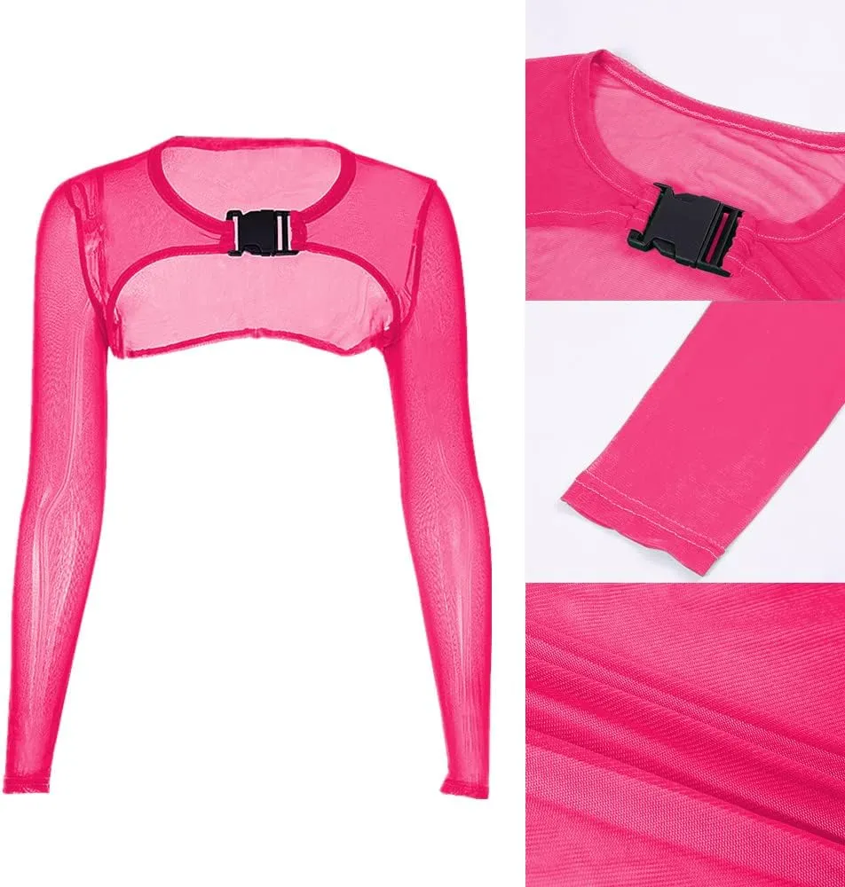 Ypser See Through Mesh Crop Top Sheer Open Front Shrug Fishnet Cover Ups with Buckle