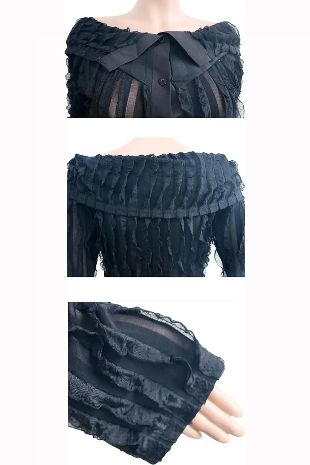 Yuopeid Women's Elegant Long Sleeve Off Shoulder Mesh Wavy Ruffle Front Slit Bodycon Maxi Beach Party Cover Up Dress