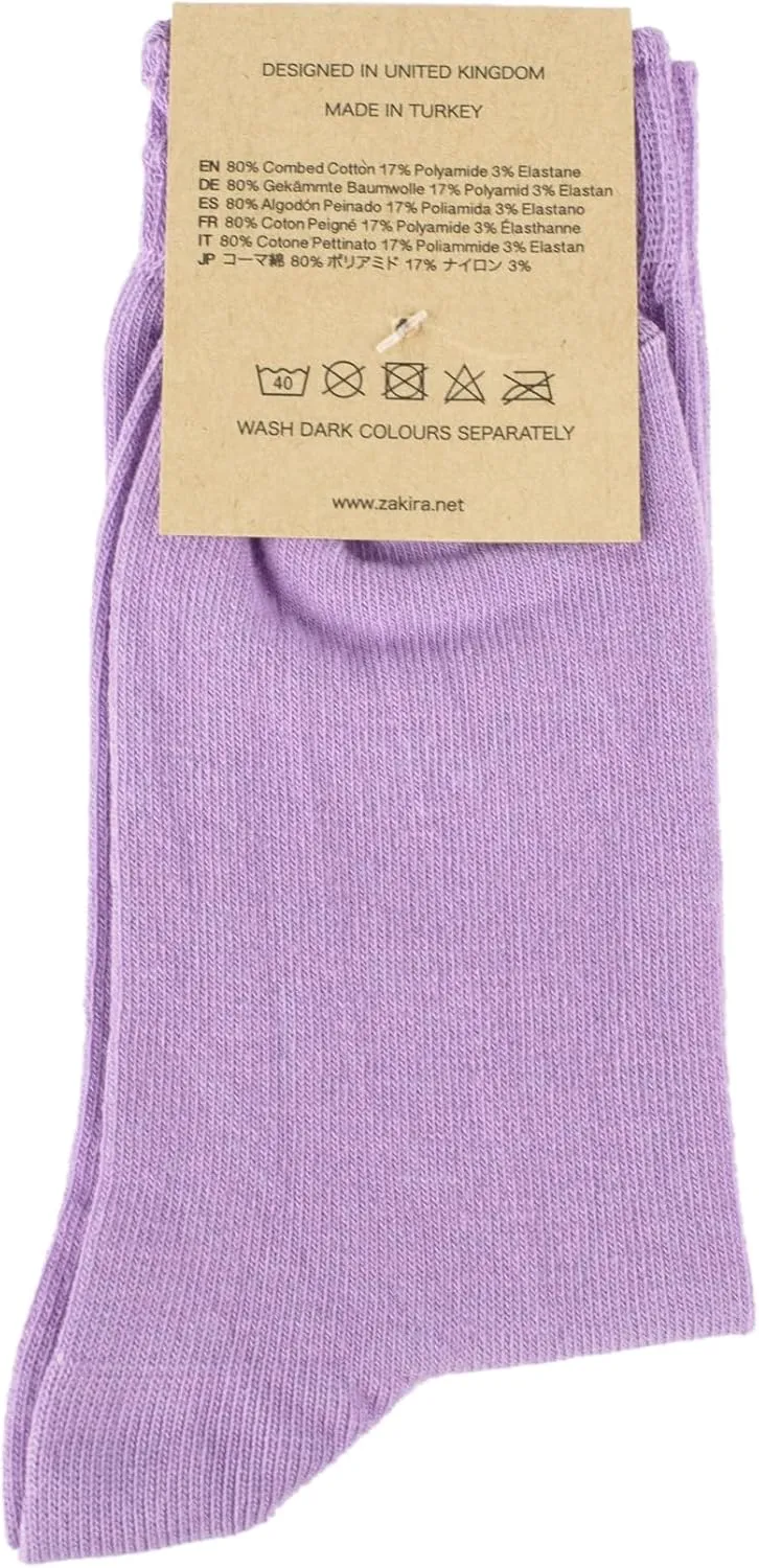 ZAKIRA Finest Combed Cotton Dress Socks in Plain Colours for Men, Women