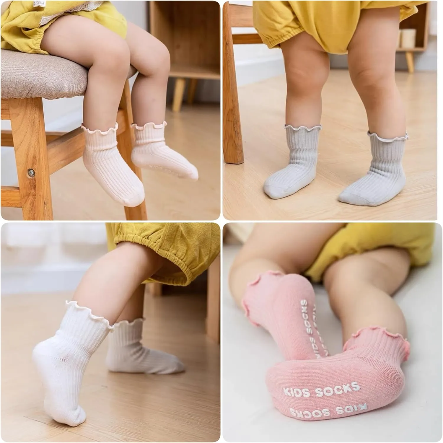 Zando Baby Girl Socks Toddler Ruffle Socks Infant Newborn Cotton Non Slip Socks with Grips Frilly Dress Socks for Girls