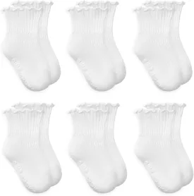 Zando Baby Girl Socks Toddler Ruffle Socks Infant Newborn Cotton Non Slip Socks with Grips Frilly Dress Socks for Girls