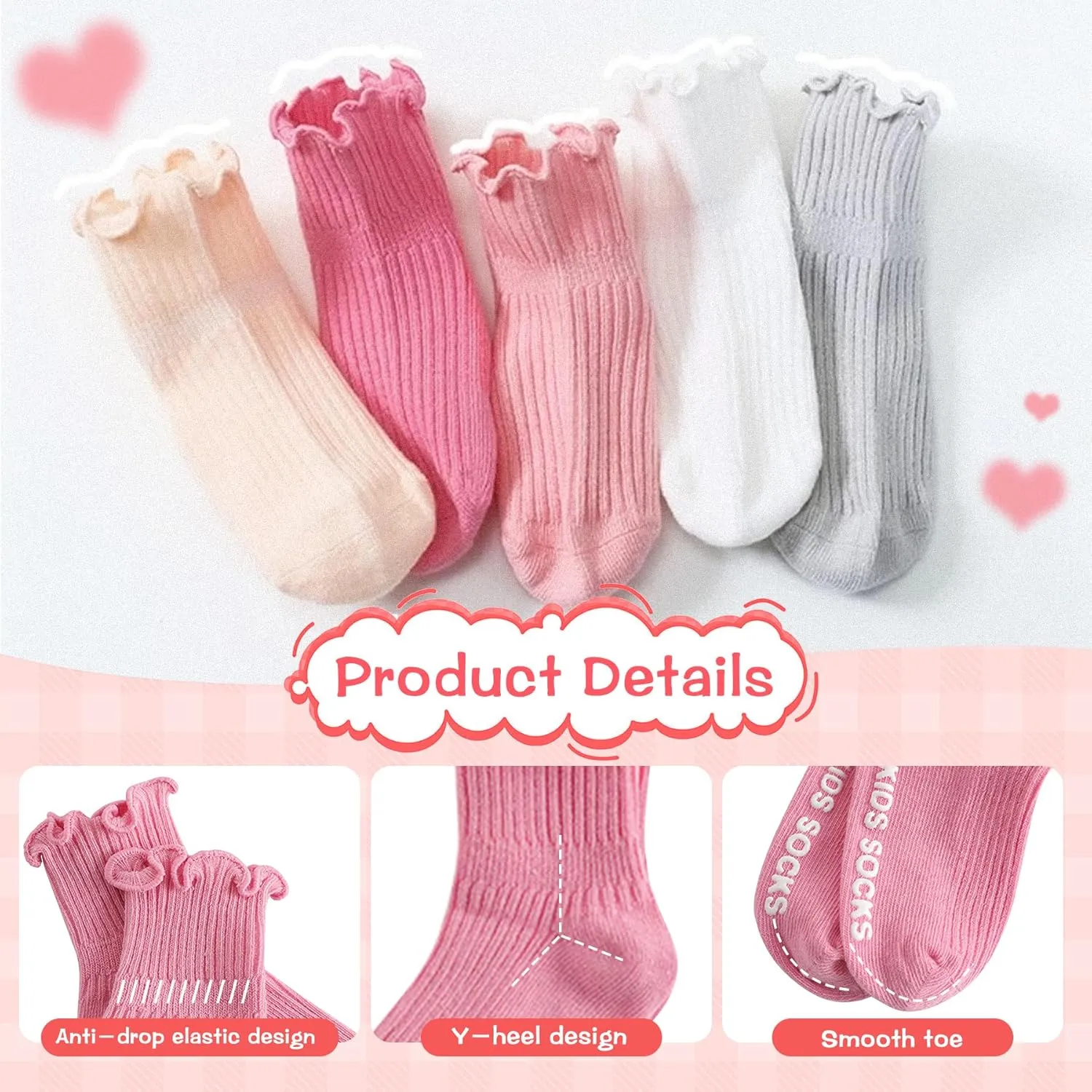 Zando Baby Girl Socks Toddler Ruffle Socks Infant Newborn Cotton Non Slip Socks with Grips Frilly Dress Socks for Girls