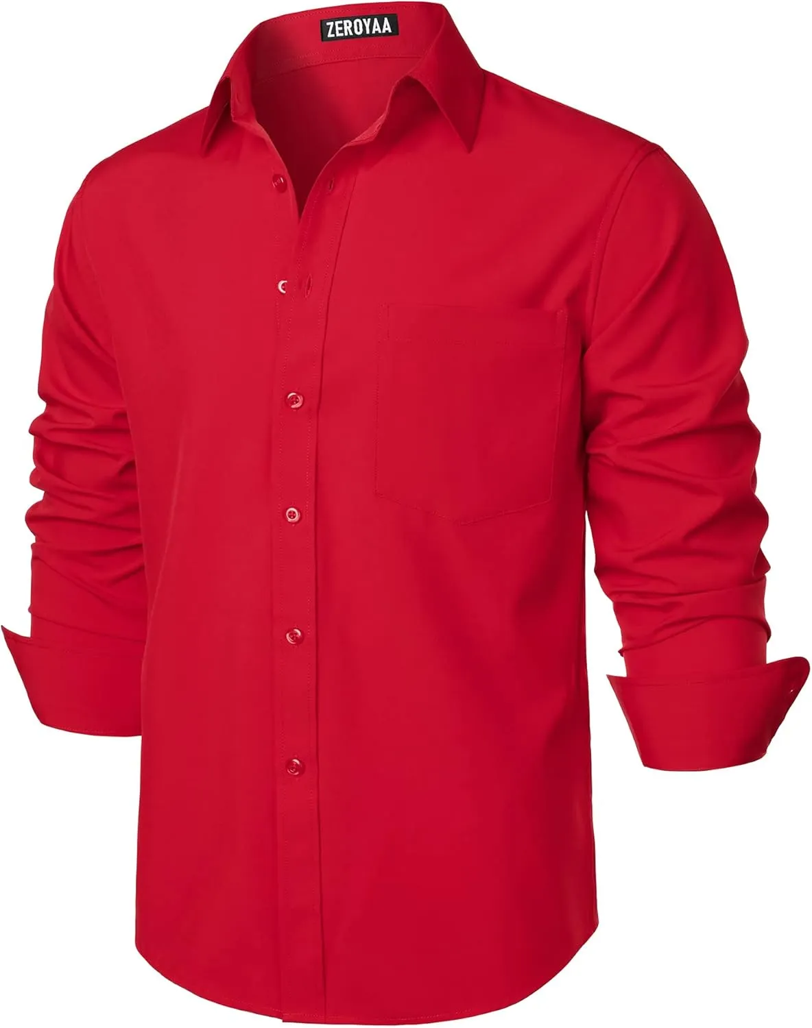ZEROYAA Men's Regular Fit Dress Shirt Solid Wrinkle-Free Long Sleeve Casual Business Button Up Shirts with Pocket