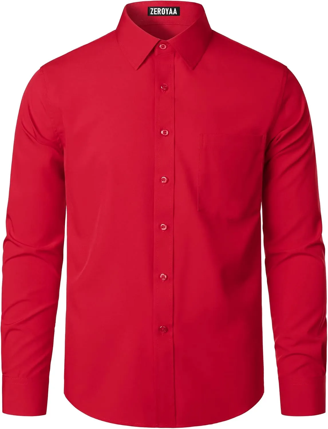 ZEROYAA Men's Regular Fit Dress Shirt Solid Wrinkle-Free Long Sleeve Casual Business Button Up Shirts with Pocket