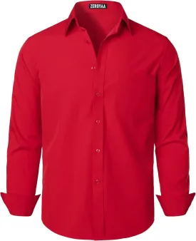 ZEROYAA Men's Regular Fit Dress Shirt Solid Wrinkle-Free Long Sleeve Casual Business Button Up Shirts with Pocket