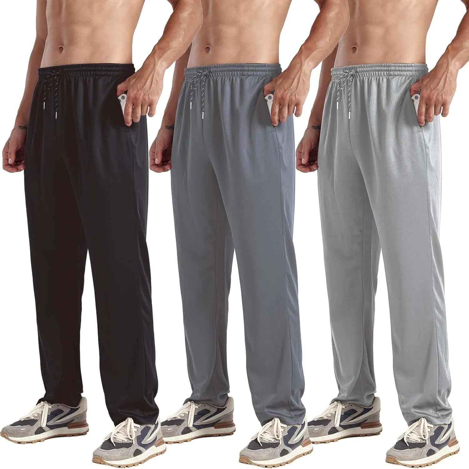 ZH 3-Pack Men's Mesh Jogger Pants, Comfortable Athletic Pants with Pockets for Active Wear, Lightweight & Breathable S-3XL