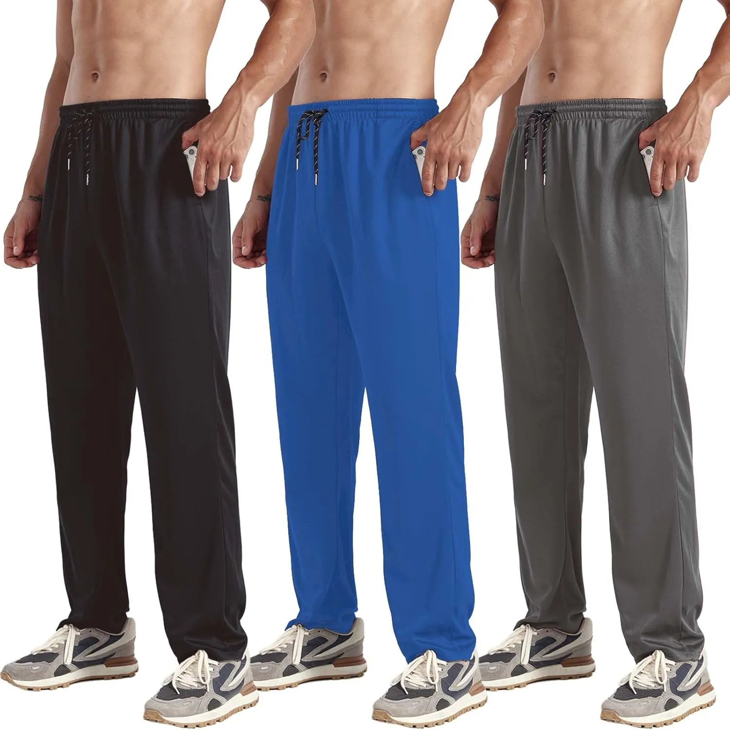 ZH 3-Pack Men's Mesh Jogger Pants, Comfortable Athletic Pants with Pockets for Active Wear, Lightweight & Breathable S-3XL