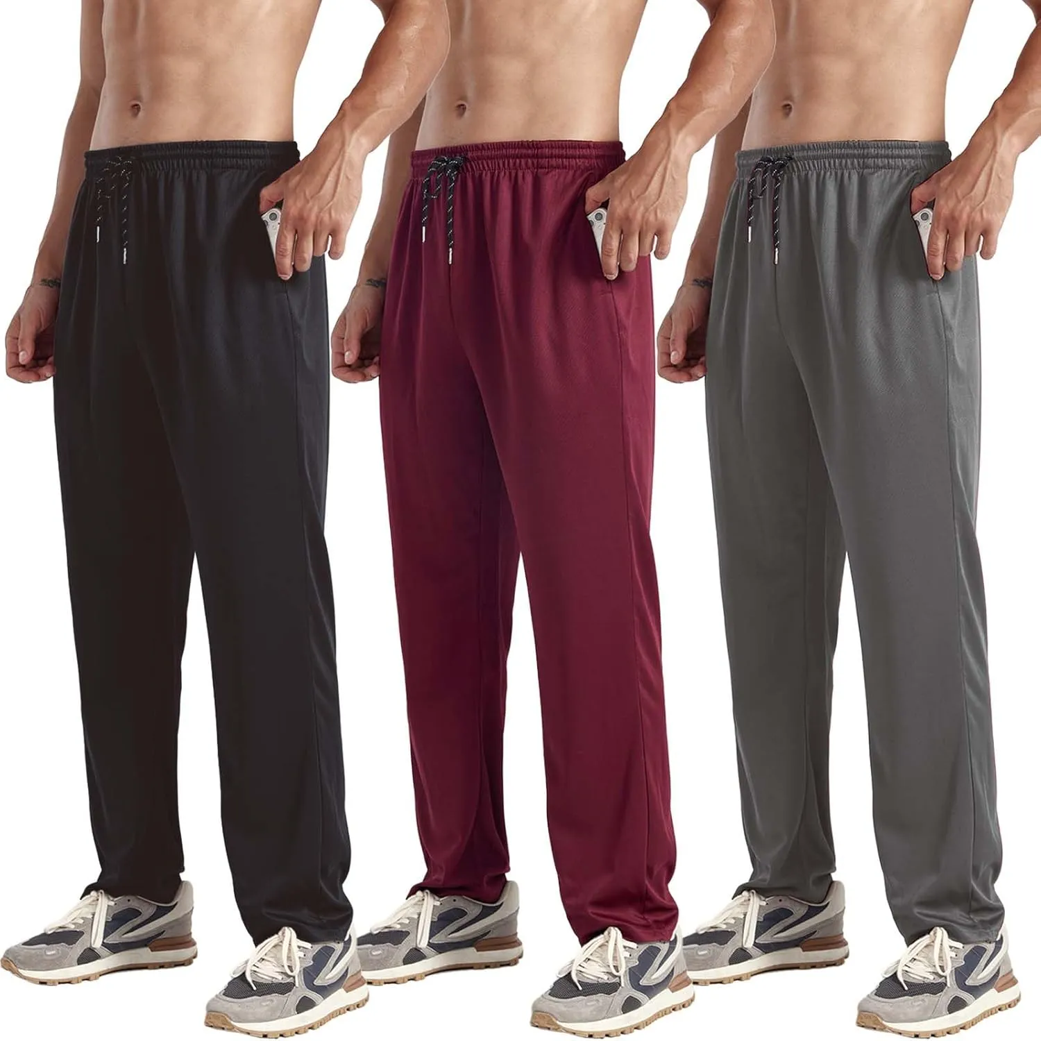 ZH 3-Pack Men's Mesh Jogger Pants, Comfortable Athletic Pants with Pockets for Active Wear, Lightweight & Breathable S-3XL
